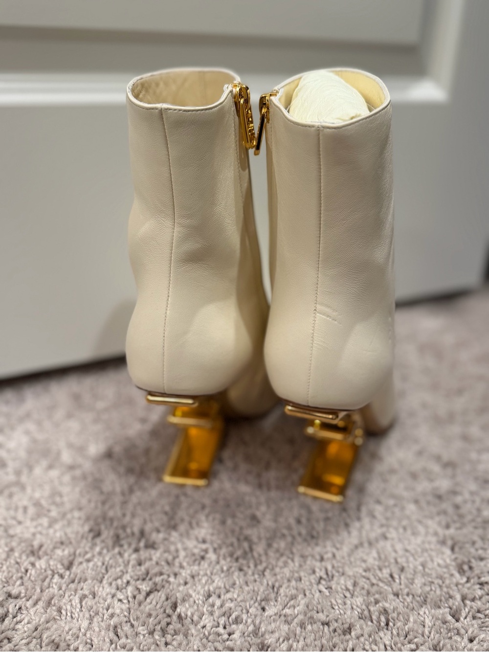 Women’s Cream Ankle Boots fendi leather size 38.5 - Picture 4 of 9